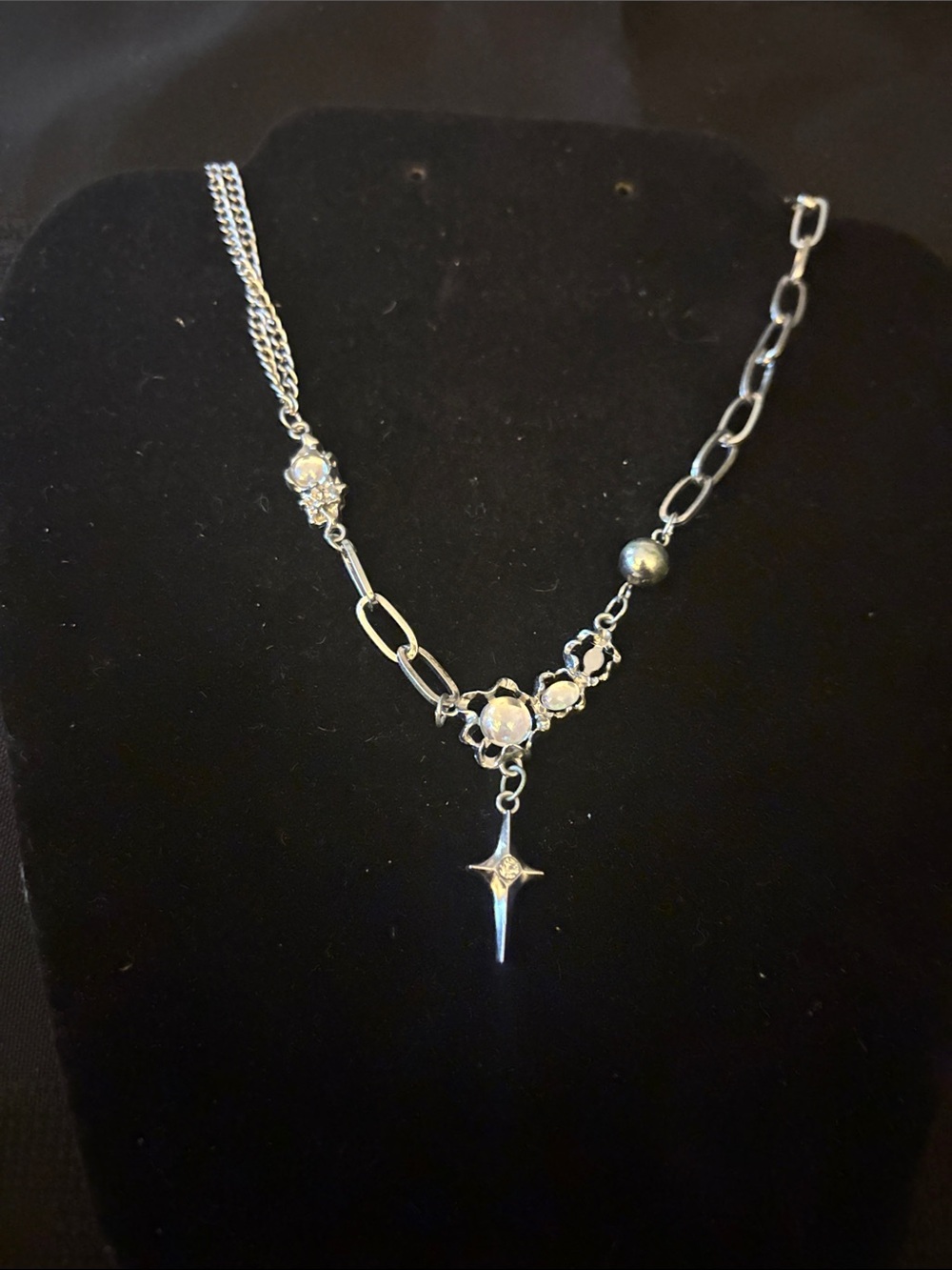 Sterling Silver Star Drop Necklace - Silver